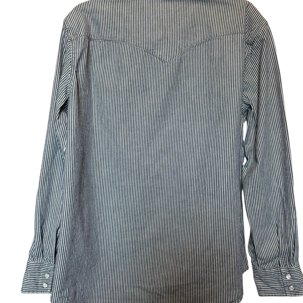 Levi's Mens L Blue White Pinstripe Western Snap Denim Shirt - Picture 2 of 6
